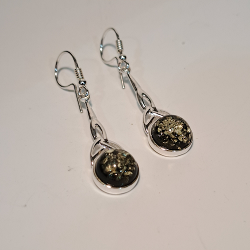 Click to view detail for HW-506 Earrings Green Amber, Round, Dangle  $46